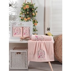 Набор из  2 полотенец Do and Co Dalia махра с вышивкой 50x90/70х140 (9665персиковый)