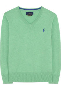 Хлопковый пуловер с V-образным вырезом и логотипом бренда Polo Ralph Lauren