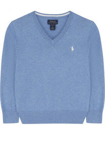 Хлопковый пуловер с V-образным вырезом и логотипом бренда Polo Ralph Lauren