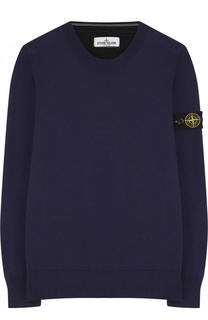 Хлопковый пуловер с круглым вырезом и нашивкой Stone Island