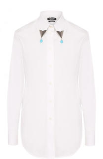 Хлопковая блуза прямого кроя с декорированным воротником CALVIN KLEIN 205W39NYC