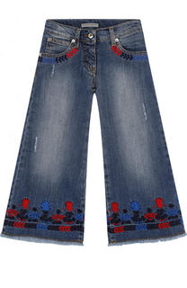 Расклешенные джинсы с вышивкой и декоративными потертостями Ermanno Scervino