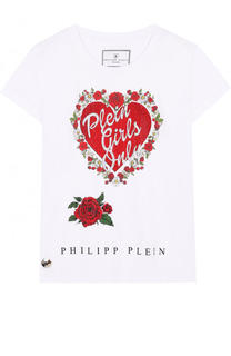 Хлопковая футболка с принтом и стразами Philipp Plein