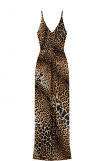 Приталенное шелковое платье-макси с леопардовым принтом Saint Laurent