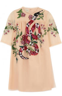 Мини-платье А-силуэта с вышивкой пайетками Gucci