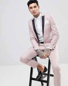 Розовый смокинг скинни с атласными лацканами ASOS - Розовый