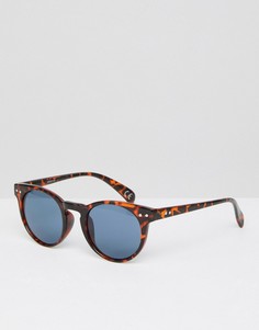 Круглые солнцезащитные очки в черепаховой оправе с синими стеклами ASOS - Коричневый