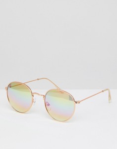 Золотистые солнцезащитные очки с радужными круглыми стеклами ASOS - Золотой