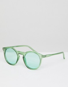 Круглые солнцезащитные очки в прозрачной зеленой оправе с зелеными стеклами ASOS - Зеленый