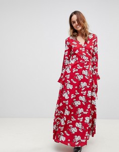 Платье макси с цветочным принтом и запахом Liquorish - Красный