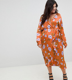 Платье миди с цветочным принтом и оборкой Influence Plus - Красный