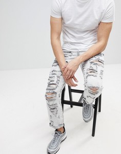 Рваные серые джинсы с эффектом кислотной стирки ASOS - Серый