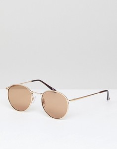 Круглые солнцезащитные очки в золотистой оправе в стиле 90-х ASOS - Золотой