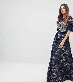 Кружевное платье макси с цветочной вышивкой Frock And Frill Tall - Темно-синий