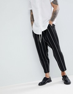 Черные зауженные брюки заниженного кроя с белыми полосками ASOS - Черный