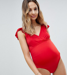 Слитный купальник с запахом и оборкой на рукавах ASOS Maternity - Красный