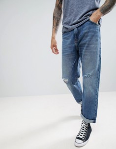 Укороченные джинсы с рваными коленями Lee - Синий