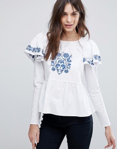 Блузка с вышивкой и пышными рукавами Fashion Union - Белый