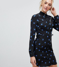 Платье-рубашка с цветочным принтом и завязкой на поясе Fashion Union Tall - Синий