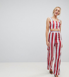 Комбинируемые широкие брюки в полоску с завышенной талией Fashion Union Tall - Красный