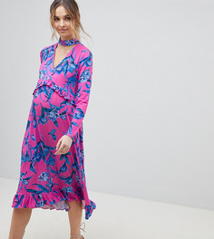 Платье миди с лентой на шее, оборками и цветочным принтом ASOS DESIGN Maternity - Мульти