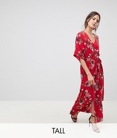 Платье макси в стиле кимоно с цветочным принтом Y.A.S Tall - Красный