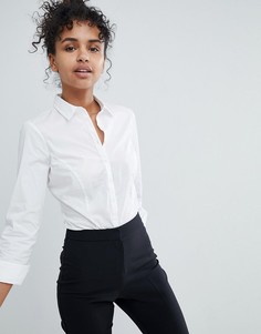 Боди-рубашка из эластичного хлопка с длинными рукавами ASOS DESIGN - Белый