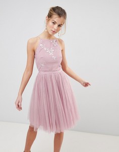 Платье для выпускного с отделкой бусинами на лифе и сетчатой юбкой Little Mistress - Розовый