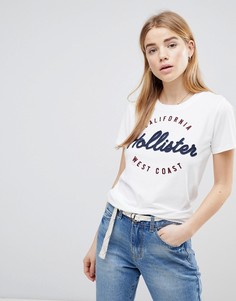 Футболка в винтажном стиле с логотипом Hollister - Синий