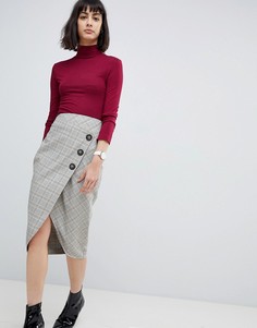 Юбка миди в клетку с пуговицами и запахом ASOS DESIGN - Мульти
