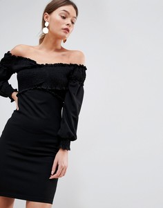 Платье с открытыми плечами и драпировкой Parisian - Черный