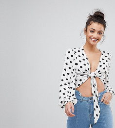 Блузка в горошек с завязкой Missguided Tall - Белый