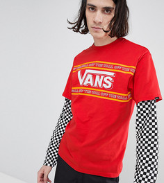 Красная двухслойная футболка с шахматным принтом на рукавах Vans эксклюзивно для ASOS - Красный