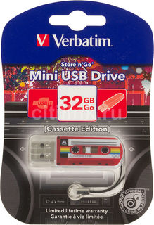 Флешка USB VERBATIM Mini Cassette Edition 32Гб, USB2.0, красный и рисунок [49392]