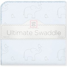 Фланелевая пеленка SwaddleDesigns для новорожденного Слоники с птичками голубая (SD-352SB)