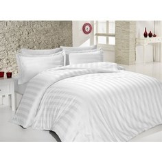 Комплект постельного белья Do and Co Евро, сатин жаккард, Stripe белый (9320белый)
