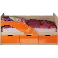 Кровать Миф Дельфин 1 дуб беленый/оранжевый ПВХ 1.6 м
