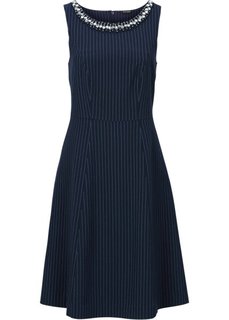 Платье с отделкой бусинами (темно-синий/цвет белой шерсти в полоску) Bonprix