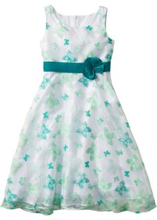 Нарядное платье с нежным принтом в виде роз или бабочек, стандартный (белый/изумрудный бабочки) Bonprix
