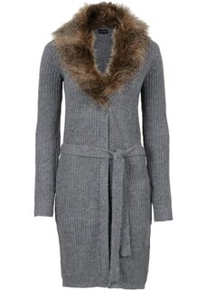 Вязаное пальто со съемной опушкой из искусственного меха (серый меланж) Bonprix