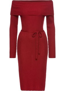 Платье с вырезом-кармен (темно-красный) Bonprix