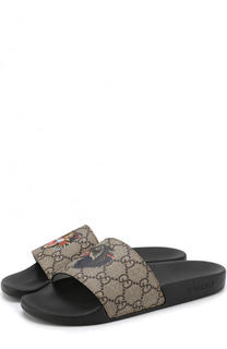 Кожаные шлепанцы с принтом Gucci