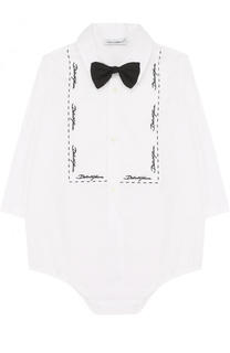 Хлопковое боди с вышивкой и галстуком-бабочкой Dolce &amp; Gabbana