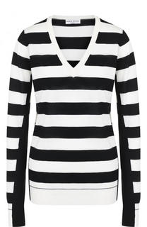 Шерстяной пуловер в полоску с V-образным вырезом Sonia Rykiel