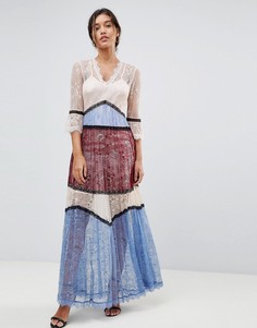 Кружевное платье макси в стиле колор блок Morgan Premium - Мульти