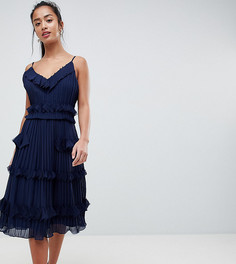 Плиссированное приталенное платье с оборками True Decadence Petite Premium - Темно-синий