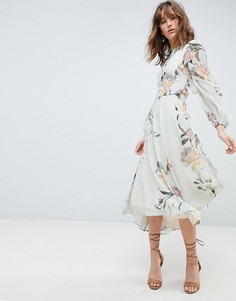 Платье с принтом, длинными рукавами и кружевной отделкой Hope & Ivy - Мульти