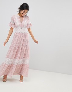Чайное платье макси с кружевной отделкой Forever New - Розовый