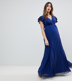 Платье макси с плиссированной юбкой и оборками ASOS Maternity - Темно-синий