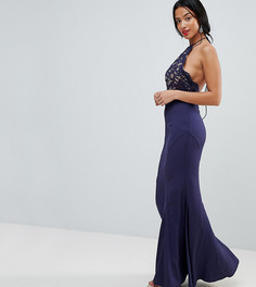 Платье макси с кружевным топом, американской проймой и завязкой на спине Jarlo Petite - Темно-синий
